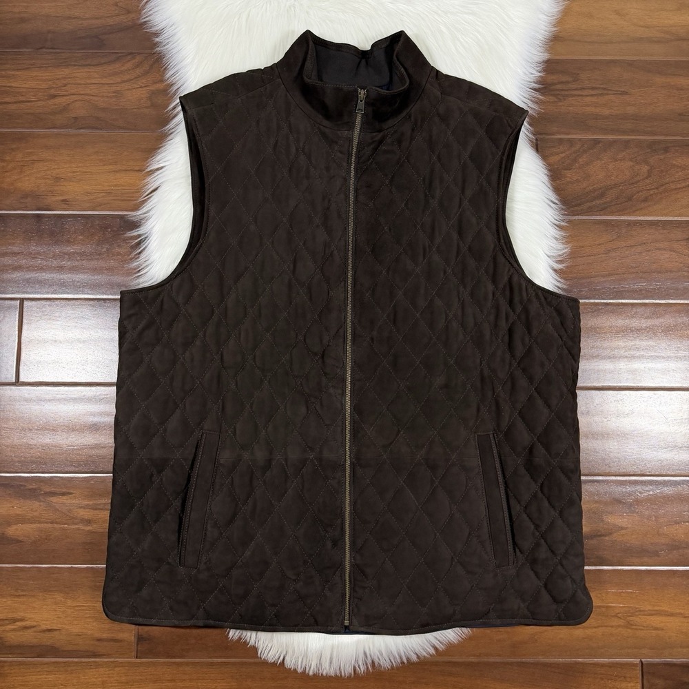 Roundtree & Yorke Men's Size 3XT Brown Craftsman Zip Quilted Suede Vest Jacket